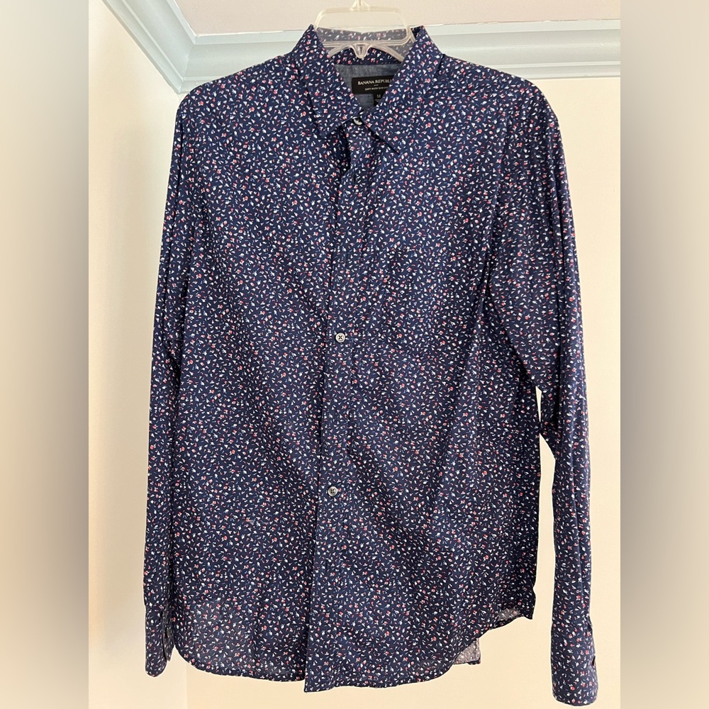 Banana Republic Dark Blue Floral Button Down Shirt